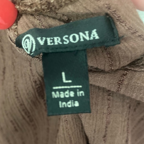 Versona Brown Peasant Blouse L Long Sleeve Boho Square Neck Fall‎ Layering Top - Picture 5 of 10